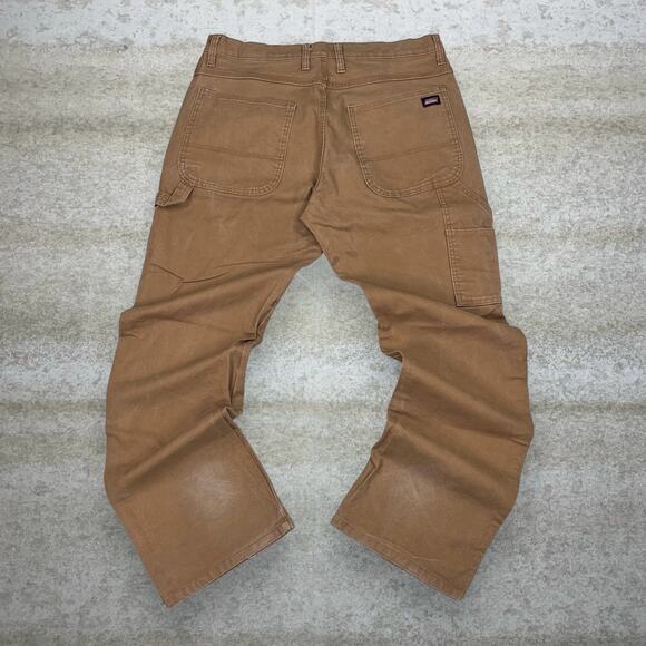 Vintage Dickies Carpenter Pants Camel Tan Canvas Baggy Dungarees Work Wear 90s